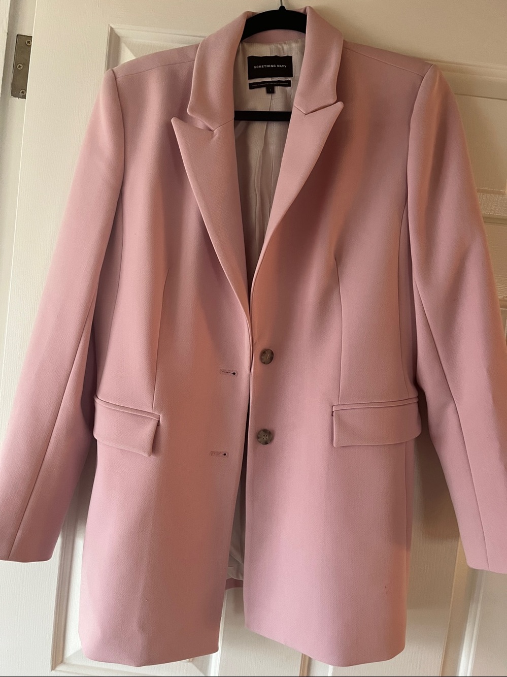 Something Navy Rosy Pink Two Button Blazer Narrow Lapels Back Vents EUC